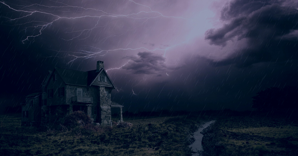 Today is my favourite day. Pictured: a thunderstorm surrounds a remote house